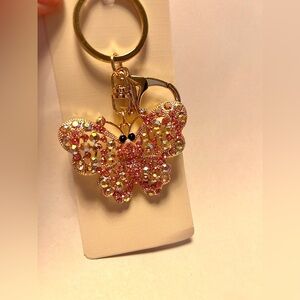 Sparkling Pink and Gold Butterfly Keychain Bagcharm